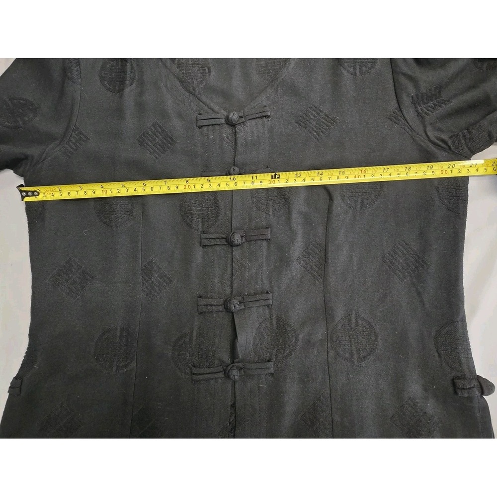 Thai Doung Womens Black Oriental Styled Top Sz Large Soie Silk Looped Buttons - Picture 4 of 5